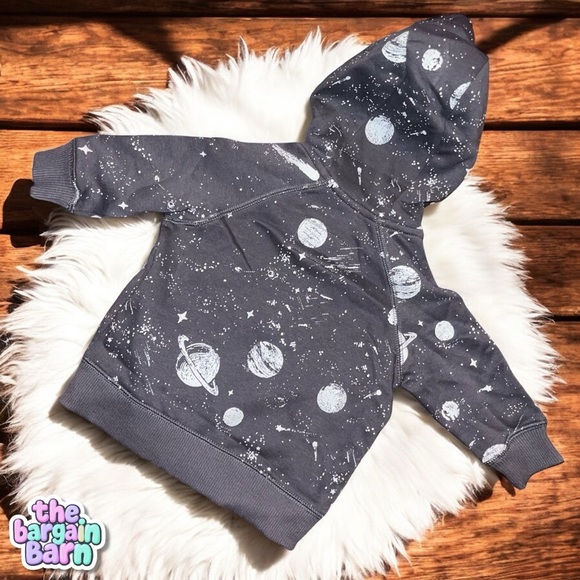 !!SALE!! Carter’s NWT Infant 100% Cotton Grey Space Zip-Up Hooded Jacket (6M) - Picture 2 of 3